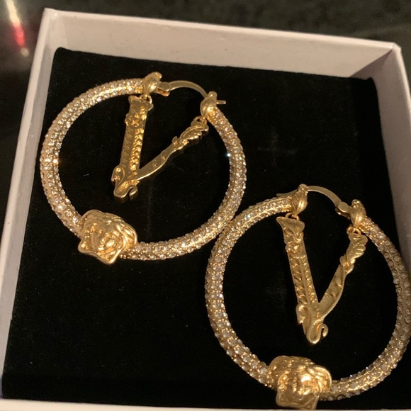 Versace Crystal Hoops Earrings Wow what a Holiday Gift - Picture 4 of 8